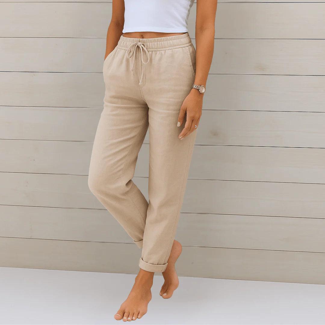Mathilde | Pantaloni in cotone-lino beige