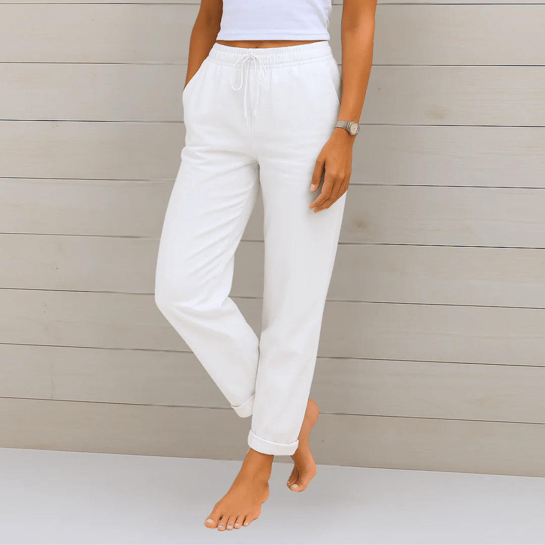 Mathilde | Pantaloni in cotone-lino beige