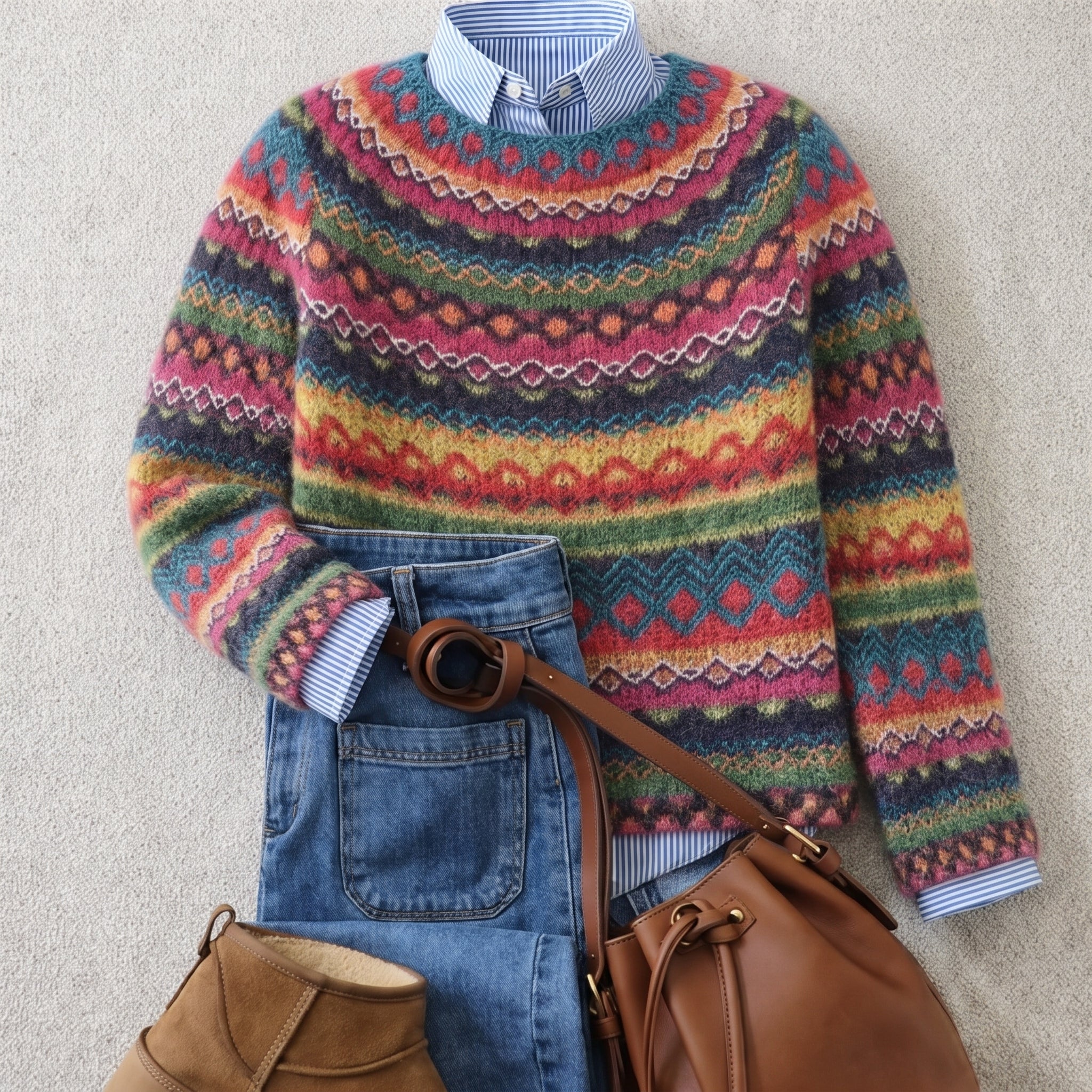 Idun | Multicolor gebreide scandinavische trui