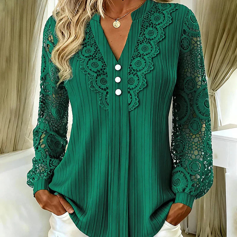 Madelief | Geplooide blouse met kanten mouwen