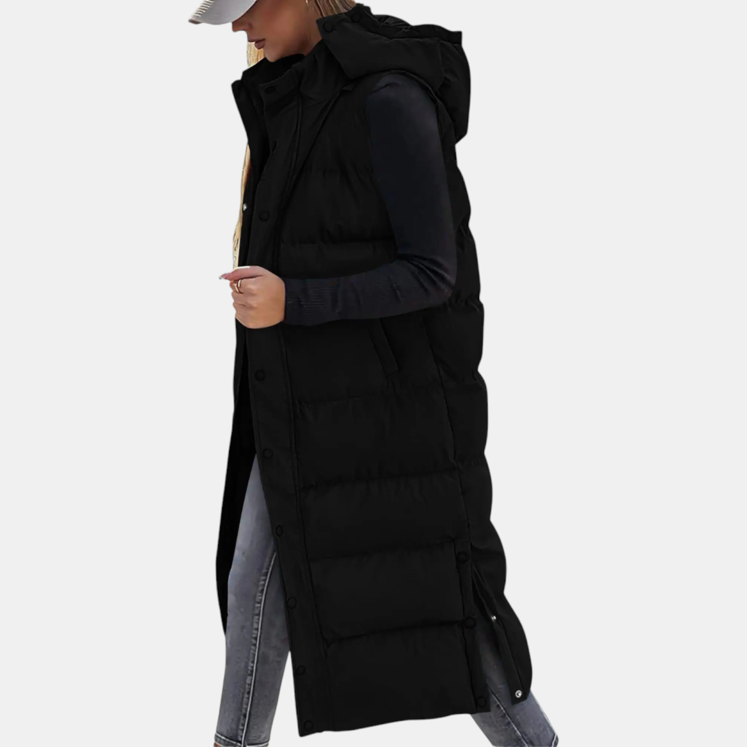 Carlijn | Lang gewatteerd vest met capuchon
