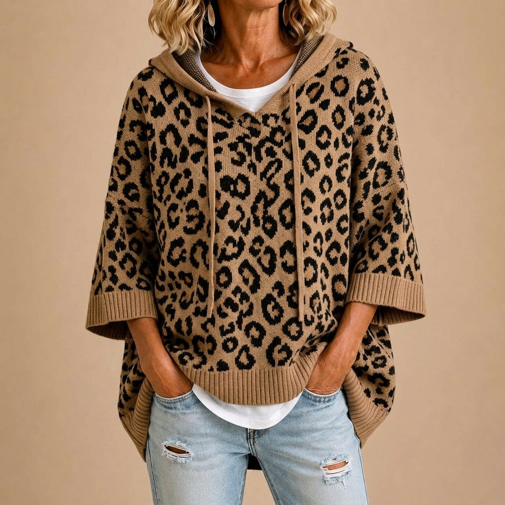 Filomena | Brede gebreide poncho met capuchon