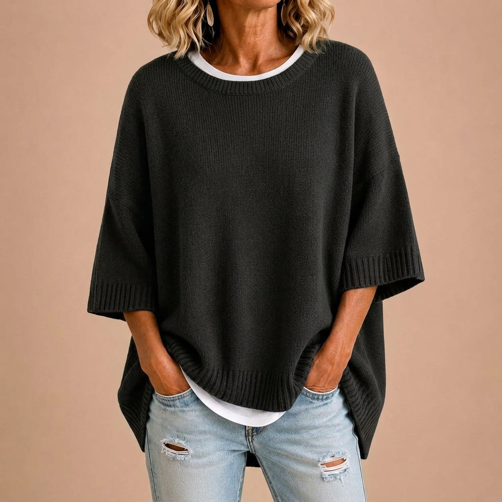 Nerea | Loszittende gebreide poncho zonder capuchon