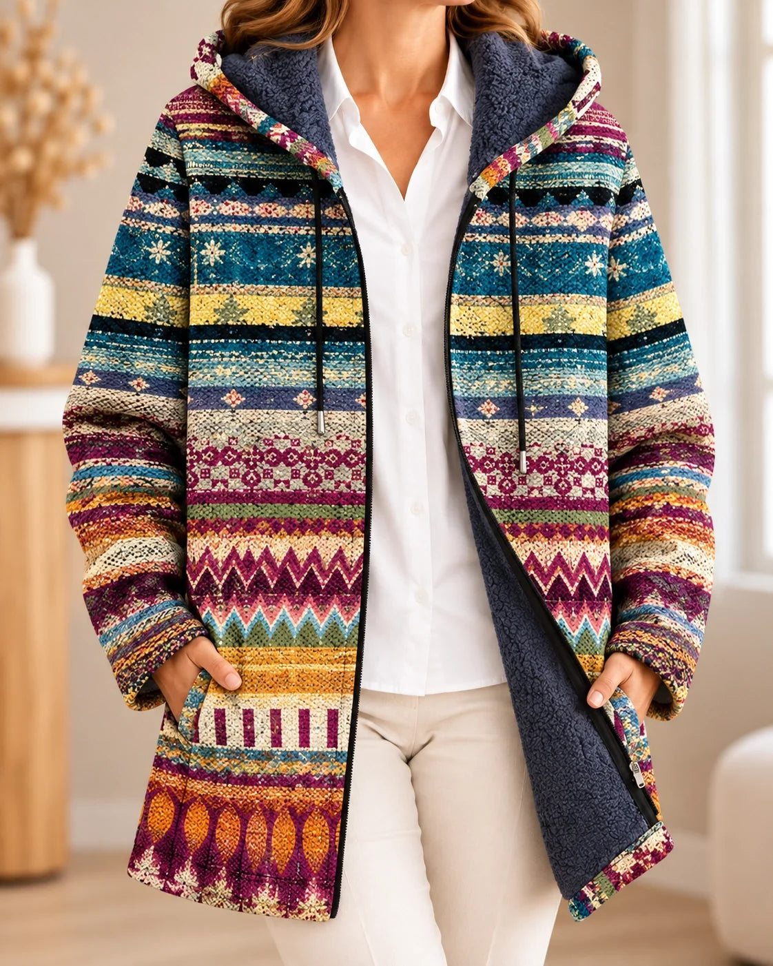 Emmanuelle | Kunstzinnige bedrukte cardigan met capuchon