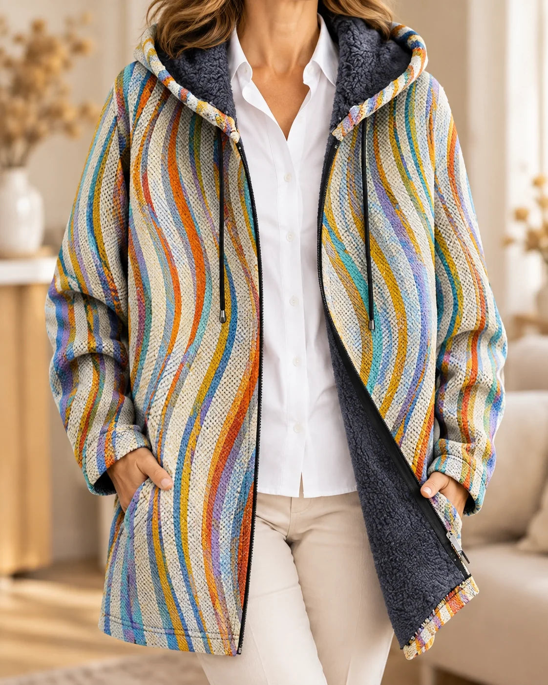 Svetlana | Gestreepte warme cardigan met capuchon
