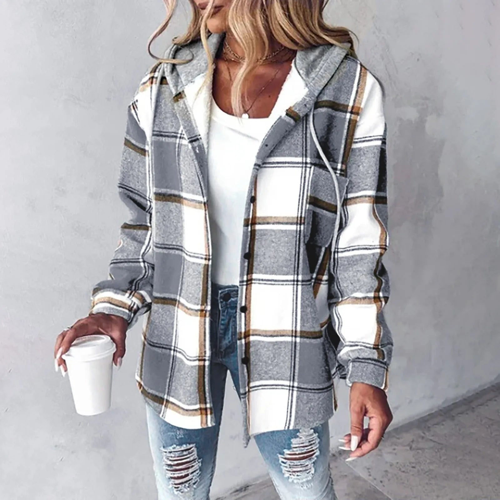 Agata | Geruite blouse met capuchon