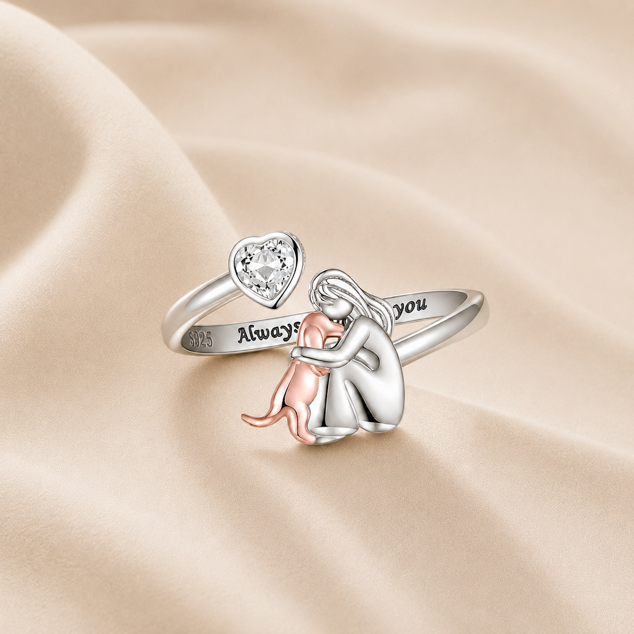 Annabella | Verstelbare zilverkleurige ring met hond
