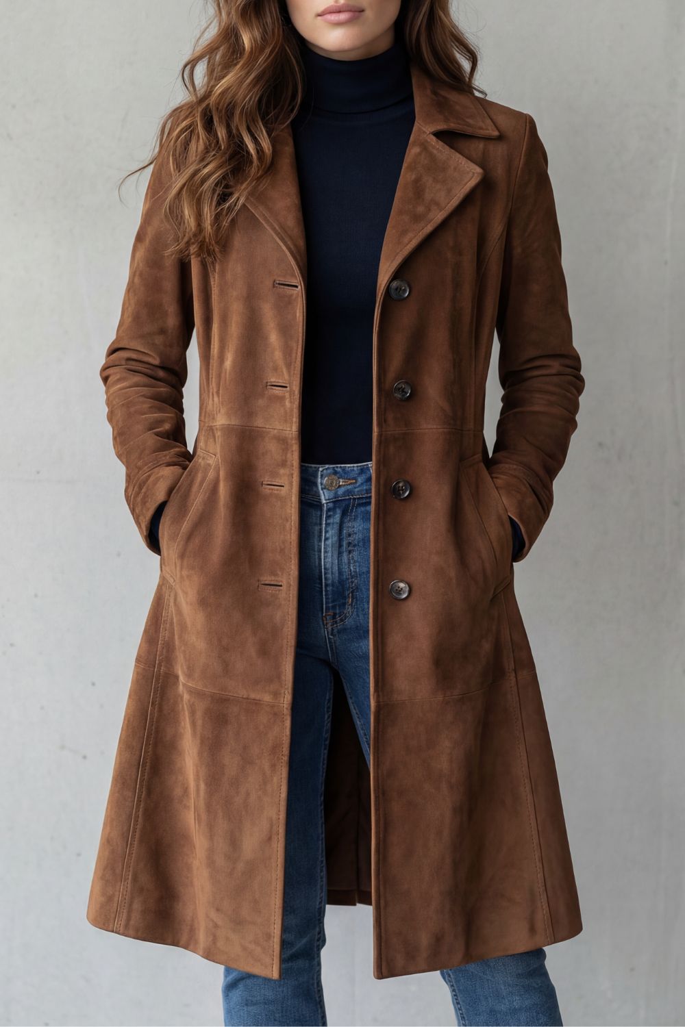 Nellie | Suède lange elegante jas