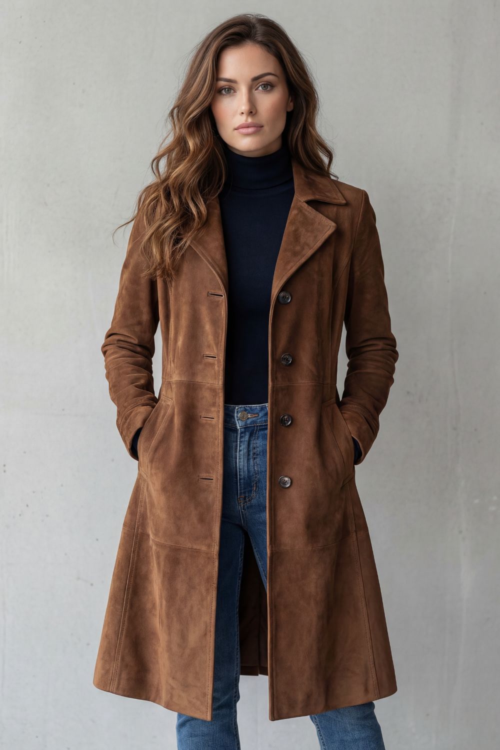Nellie | Suède lange elegante jas